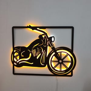 Harley Davidson Motorcycle LED Sign: Custom Garage Metal Wall Art