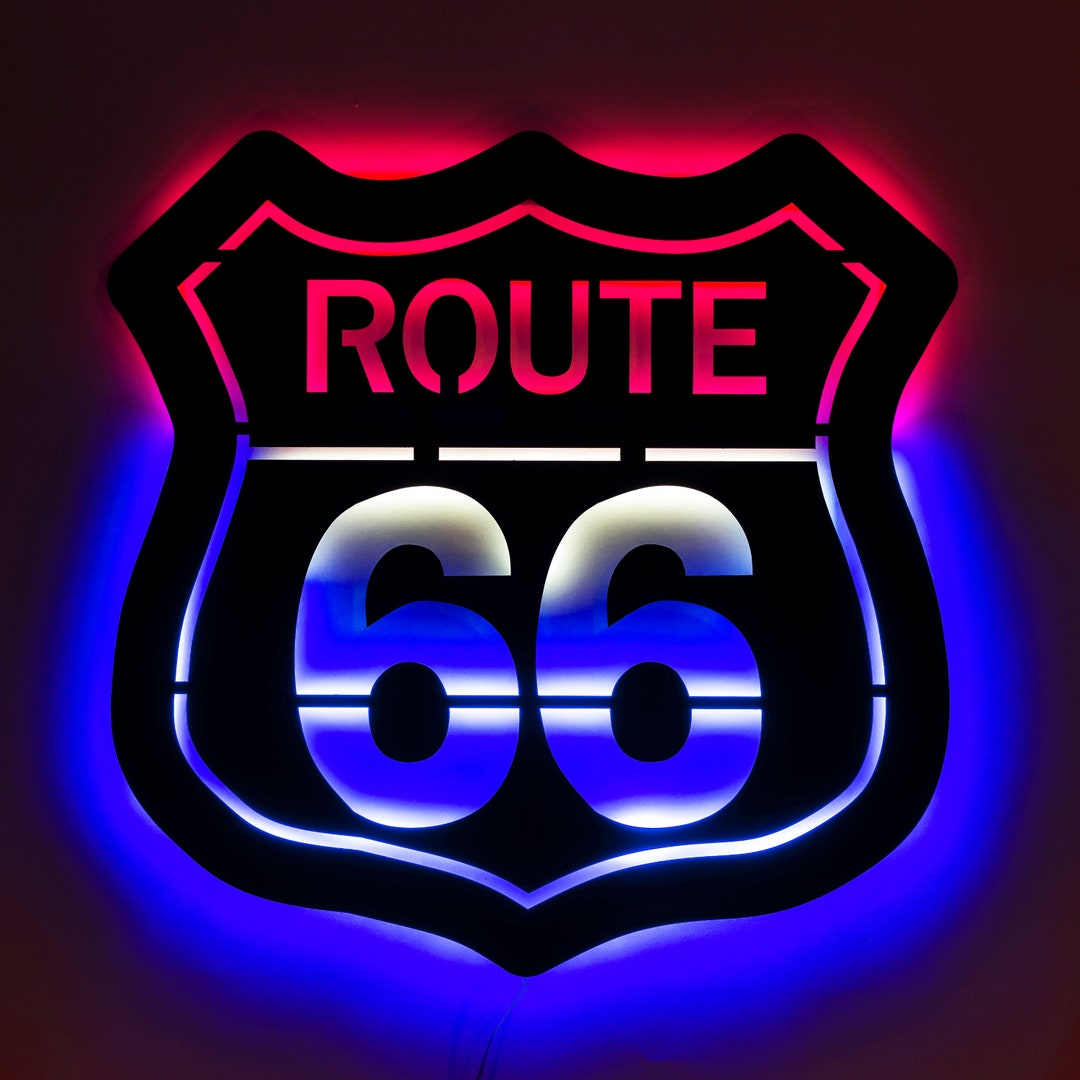 Handmade Route 66 LED Metal Wall Art: Vintage American Home Decor - Etsy
