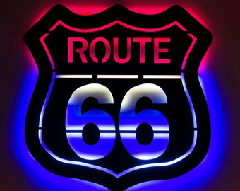 Handmade Route 66 LED Metal Wall Art: Vintage American Home Decor