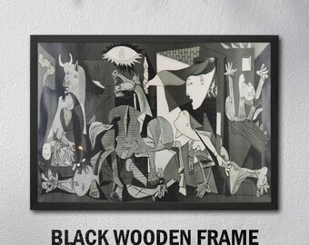 ピカソ「ゲルニカ」の絵画プリント：白黒キャンバスウォールアート