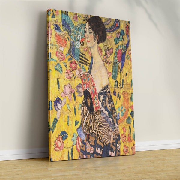 Gustav Klimt Lady with a Fan, Modern Woman Portrait Painting, Art Nouveau, Portrait Print, Printable Wall Art, Dame mit Fächer (1917-1918)