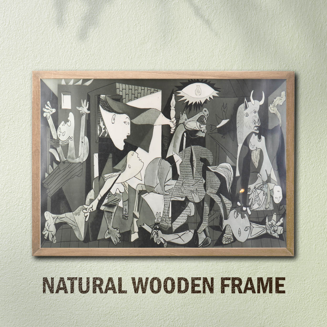 ピカソ「ゲルニカ」の絵画プリント：白黒キャンバスウォールアート