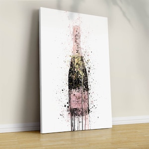 Champagner Wandkunst, Champagner Spritzbild, Champagner Leinwand, Champagner Malerei, Aquarell Leinwanddruck, Champagner Flasche Wandkunst