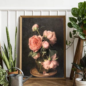 Moody Pink Peonies Painting Print - Vintage Floral Print | Flower Art - Canvas Print - Giclée Print - Fine Art Print - Large Wall Art Print