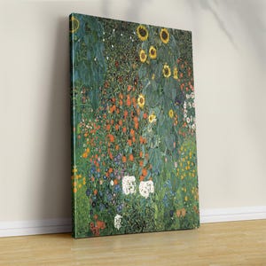 Gustav Klimt Bauerngarten mit Sonnenblumen Grün erweiterter Kunstdruck Poster Vergrößerte Kunst Geschenk Blumengarten Landschaft Horizontale Leinwand