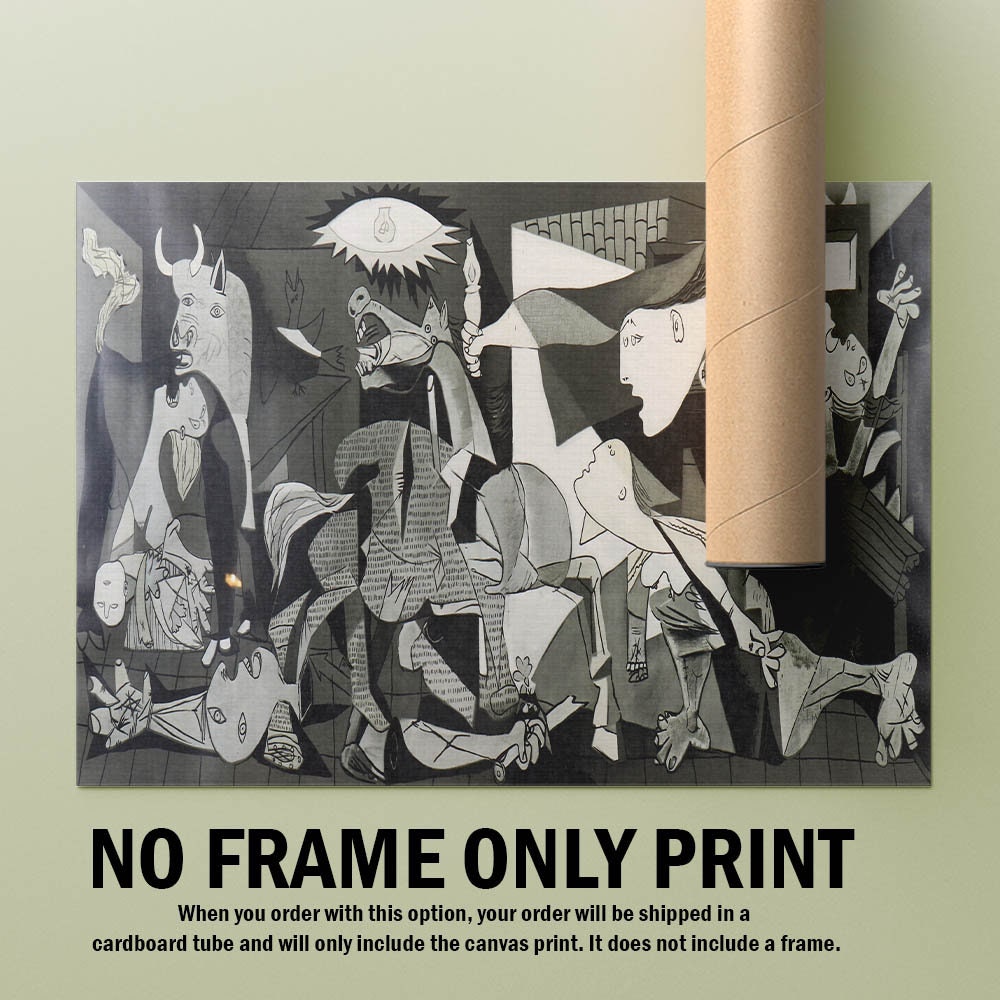 ピカソ「ゲルニカ」の絵画プリント：白黒キャンバスウォールアート