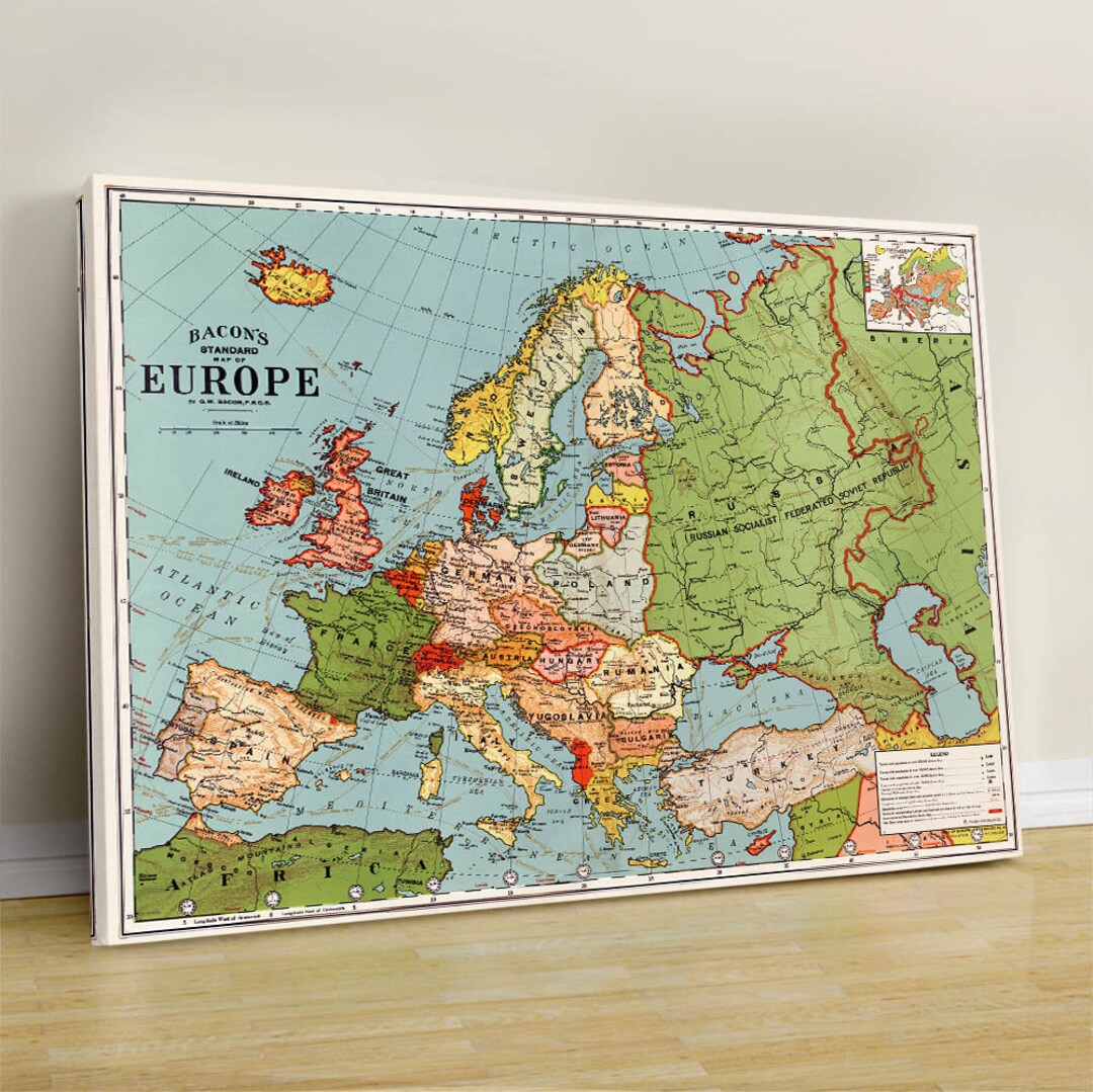Vintage Europe Map Print: Bacon's 20th Century Wall Art - Etsy