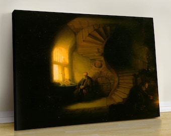 Rembrandt Philosoph in Meditation Leinwanddruck: Dark Moody Wall Art