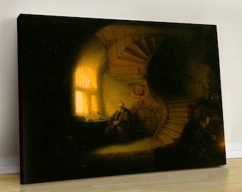 Rembrandt Philosopher in Meditation, Christian Wall Decor, Dark Wall Art,Moody Portrait, renamed Philosopher in Contemplation by the museum,