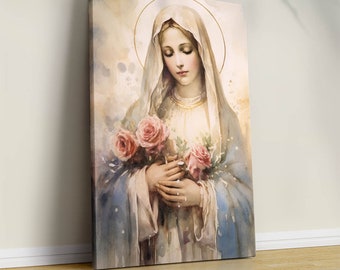 Blessed Virgin Mary Watercolor Canvas: Catholic Home Decor