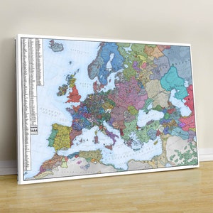 Grandi dimensioni consigliate - Mappa storica dell'Europa 1444 - Casa - Sala studio - Decorazione di classe - Arte murale sul posto di lavoro - Mappa medievale su tela - Mappa storica