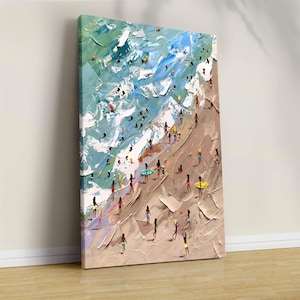 Tiny People Swimming in Ocean Print - Summer Poster - Beach House Decor - Minimalist Printable Wall Art