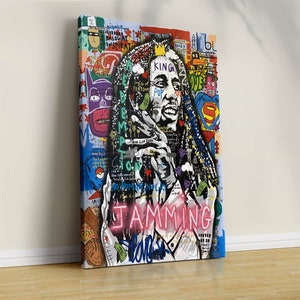 Large Size Recommended Marley,Musician wall art,Pop Art Canvas,Large Graffiti Art,Oversized Painting, painting,Colorful art by Bob Marley