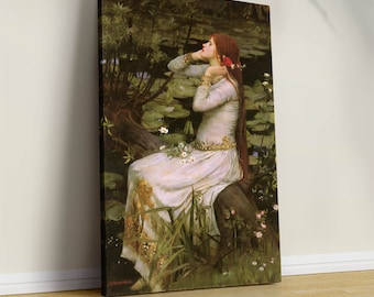 オフィーリアのアートプリント：ジョン・ウィリアム・ウォーターハウスの絵画、ラファエル前派のビクトリア朝の装飾