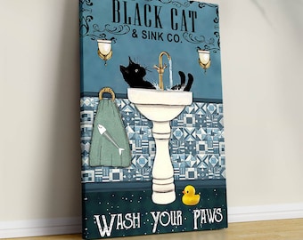 Póster "Lávate las patas con un gato negro": decoración de baño vintage