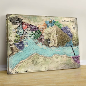 Große empfohlene Baldur's Gate Karte, Wandkunst, Wohnkultur, Spielplakat Geschenk, Außenstadt Leinwand, Spielzimmer, Baldur's Gate Fan Geschenk