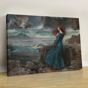 Miranda (The Tempest) John William Waterhouse (1916), Pre-Raphaelite Art Print, Woman Portrait Painting, Printable Wall Art,