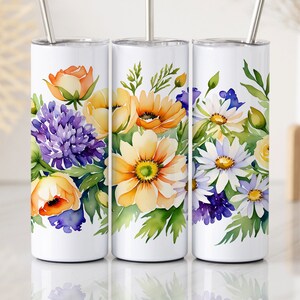 Aquarell Frühlingsblumen, nahtlos links und rechts, niedliches Blumenpapier, 20 Unzen Skinny Straight Tumbler Wrap, digitaler Download