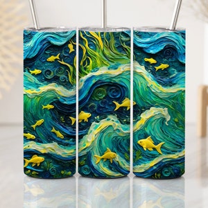 Lebhafter Tropischer Fisch, Nahtlos von links nach rechts, gemaltes niedliches Aquariumpapier, Fishies, Reef, 20 Unzen Skinny Straight Tumbler Wrap, digitaler Download