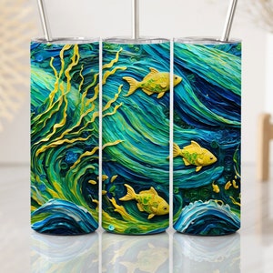 Lebhafter Tropischer Fisch, Nahtlos von links nach rechts, gemaltes niedliches Aquariumpapier, Fishies, Reef, 20 Unzen Skinny Straight Tumbler Wrap, digitaler Download