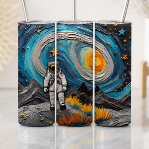 Astronaut Galaxien, Nahtlos links und rechts, gemaltes Papier aus anderen Welten, Mond, Weltraum, Sterne, 20 Unzen dünne gerade Becherverpackung, digitaler Download