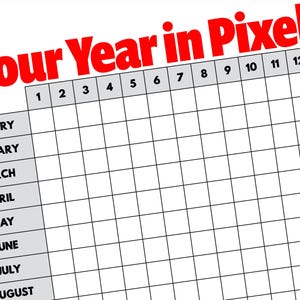 Jaar in pixels afdrukbaar werkblad, editie 2025, digitale pdf-download, Daily Emotion Tracker, Tracking-grafiek geestelijke gezondheid, Thuis afdrukken