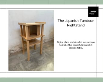 DIY Nightstand with Tambour Door Build Plan | Japandi Bedside Table Woodworking Plans | PDF furniture Carpentry Plans | Minimalist Japanese