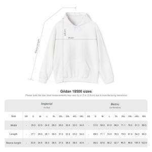 Puede incluir: Sudadera con capucha blanca Gildan 18500 con tabla de tallas. La tabla incluye medidas en pulgadas y cent&iacute;metros para ancho, largo y largo de manga, desde XS hasta 5XL. Las medidas pueden variar en &plusmn;3,8 cm.