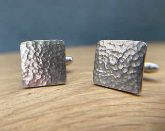 Hammered Solid Silver Square Cufflinks