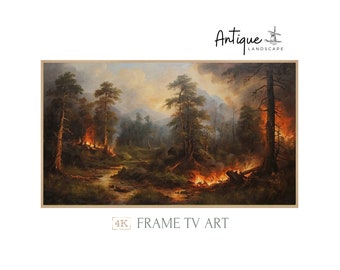 Frame TV Art I Forest On Fire I TV Art Decor  I Vintage Landscape I TV27