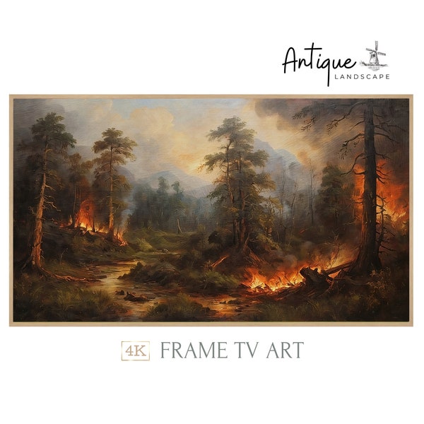 Frame TV Art I Forest On Fire I TV Art Decor  I Vintage Landscape I TV27