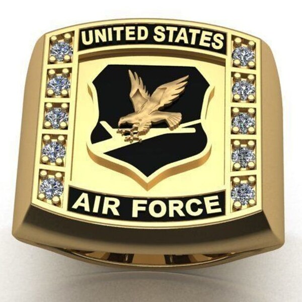 14k gold over US Air Force ring Black Charm Bird With Air Force Ring US Air force Diamond Ring 925 silver  Men Ring Gift For Him