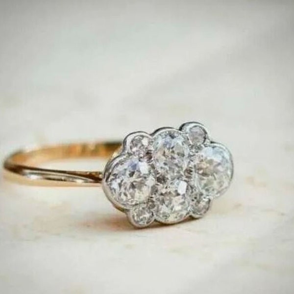 Art Deco Engagement Ring 2 CT Round Cut Diamond Women Art Ring Unique Old European Cut Edwardian Ring, Milgrain Ring, Vintage Retro Ring
