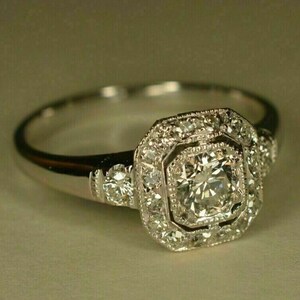 3.20 Ct Round Cut Diamond Antique Halo Art Deco Engagement Ring 14k White Gold Over vintage ring image 4