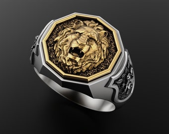 14K Gold Over Lion Ring, Man Lion Ring, Lion Head Ring, Lion Ring, Animal Lion Ring, Lion Jewelry Ring, Lion Head Ring, Christmas Lion Ring