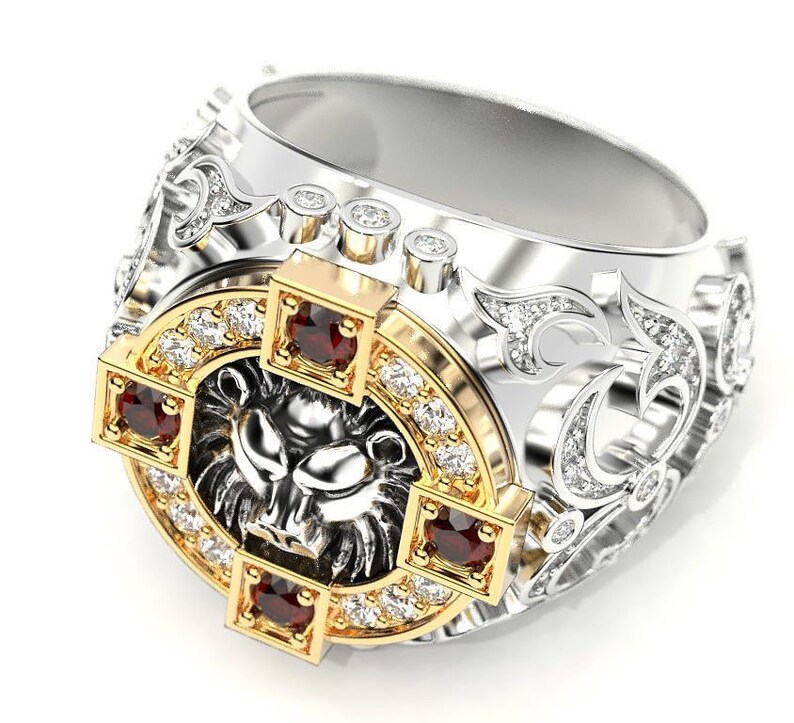 14k Yellow Gold Over Lion Ring, Lion King Ring, Men Lion King Ring ...