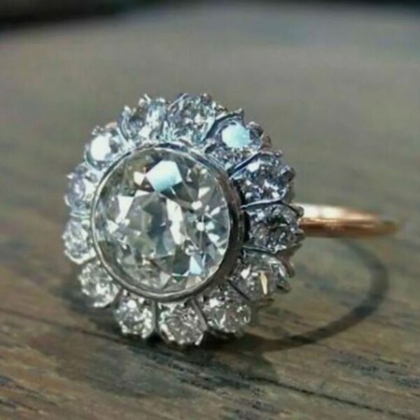 Vintage diamond daisy cluster Ring 3Ct Round Cut Diamond Antique Vintage Flower Engagement Ring Antique Edwardian diamond daisy cluster ring