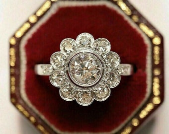 3.50 Ct Round Cut Diamond Antique Vintage Flower Engagement Ring 14K White Gold Over Halo Ring