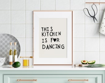 Aesthetic Kitchen Decor Cute Dance Art Black Kitchen Wall Art Print Minimalist Heart Print Trendy Kitchen Poster Digital Download Print