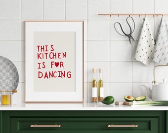 Aesthetic Kitchen Decor Cute Dance Art Red Kitchen Wall Art Print Minimalist Heart Print Trendy Kitchen Poster Digital Download Print