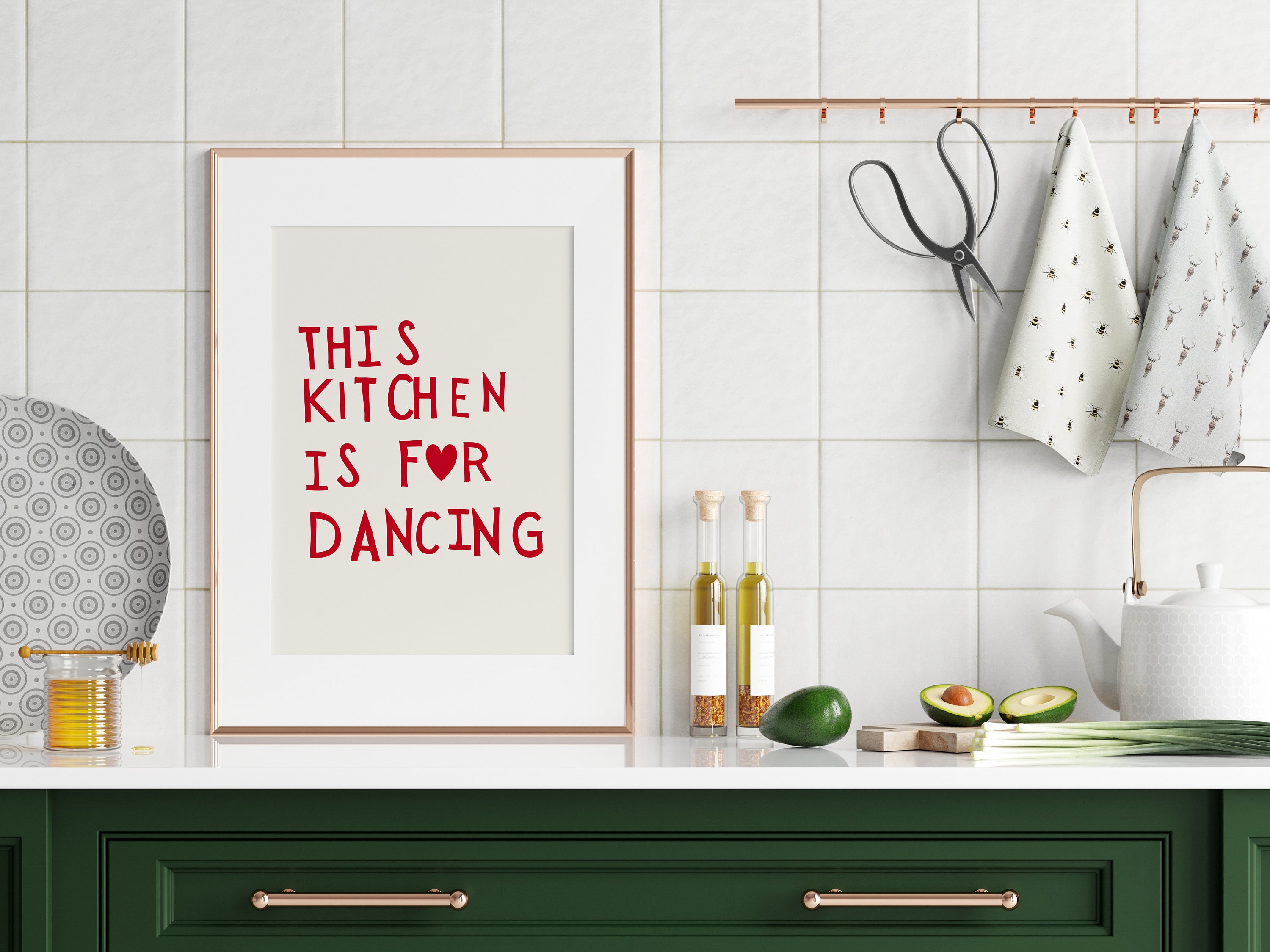 aesthetic kitchen decor cute dance art red kitchen wall art print