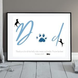 Hond papa afdrukbare voor vaders dag DIY cadeau Paw Print kunst voor bont papa afdrukbare voor huisdier minnaar vaders dag kaart voor hond papa leuke kaart
