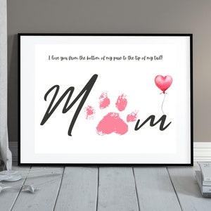 Hond moeder afdrukbare kaart voor Moederdag DIY cadeau Paw Print kunst voor bont moeder afdrukbare voor huisdier minnaar Moederdag kaart voor hond moeder leuke kaart