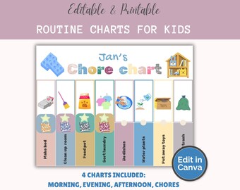 Editable Routine Chart for Kid Chore Chart Morning Routine for Toddler Afternoon Routine for Kid Evening Routine Toddler Task Tracker