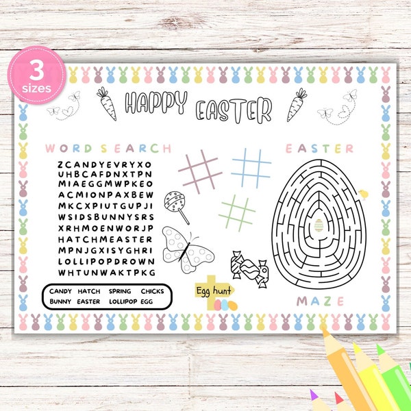 Easter Activity Printable Placemat, Easter Coloring Activity, Kids Coloring Sheet, Activity Placemat, Easter Party, Sunday School Activity