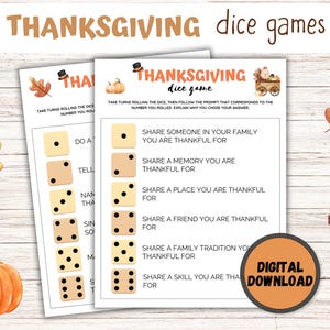 Thanksgiving Gratitude Dice Game: Family Fun (Digital Download)