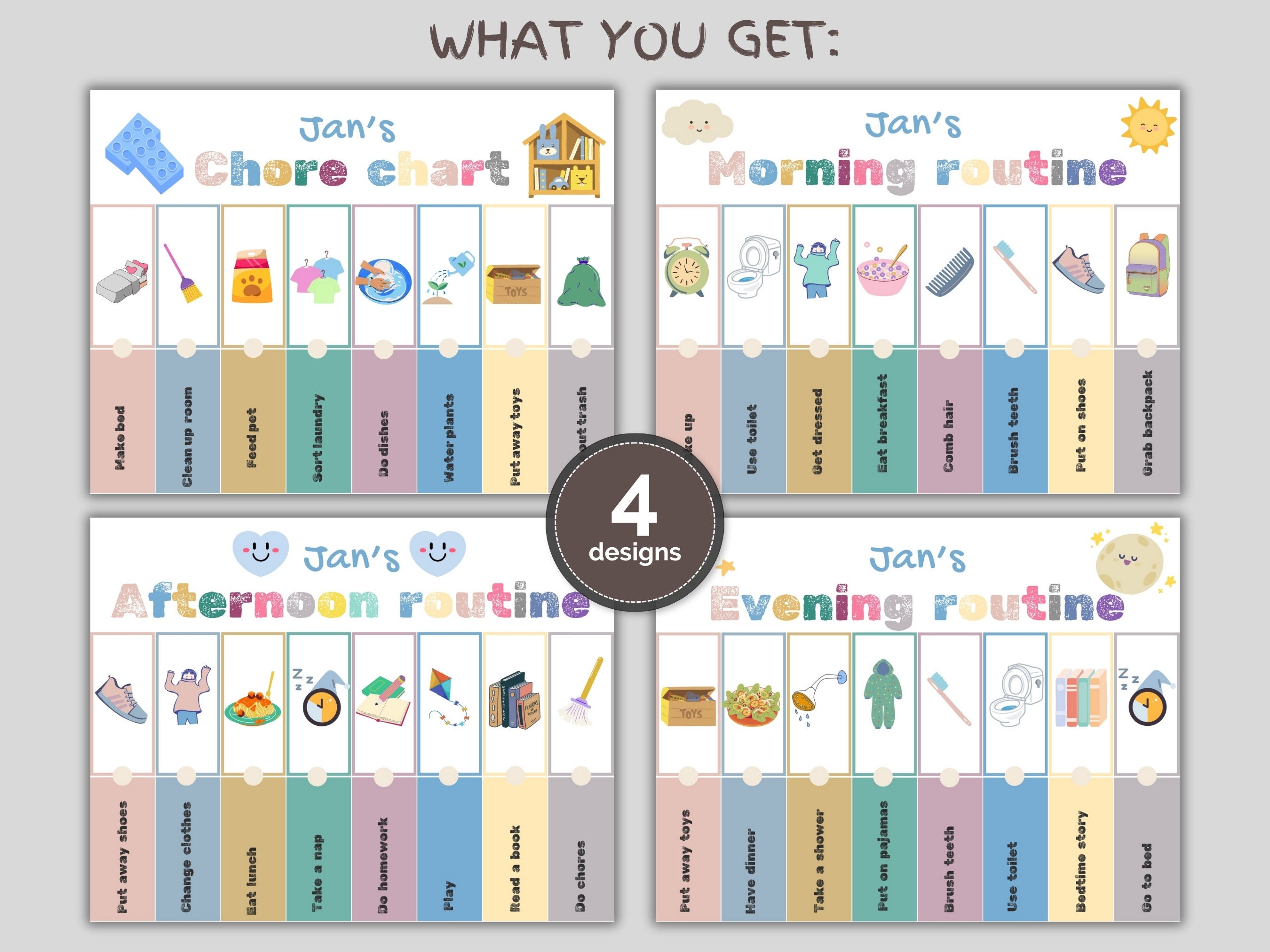 Kid's Chore Chart Editable Routine Chart for Morning, Afternoon ...