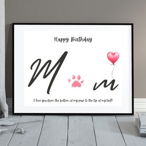 Cadeau d'impression de patte de fourrure de maman bricolage, art imprimable de maman de chien, kit d'impression de patte d'animal de compagnie personnalisé, carte de joyeux anniversaire