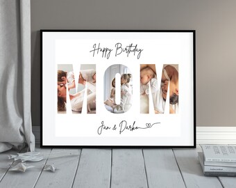 Happy Birthday Mom Photo Collage, Custom Gift for Mama, Personalized Mother&#39;s Day Present from Kids, Editable Mommy Photo Poster