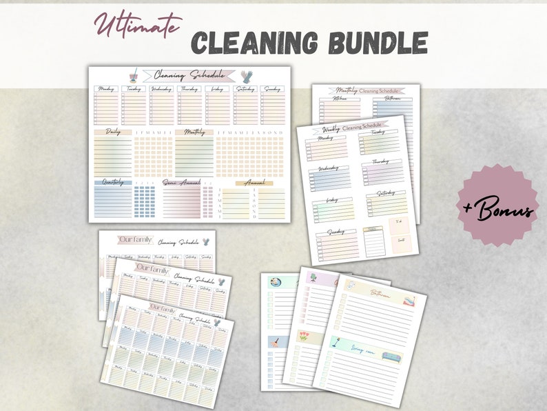 This Cleaning checklist bundle is perfect for anyone looking to streamline their cleaning routines.